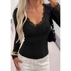 image:imagePRETTYGARDEN Womens Long Sleeve Shirts Cute Lace V Neck Tops  Trendy Going Out Crop Top Sexy Stretchy Fitted Blouses 2026 Fall Clothes Lightweight Winter Undershirts Tees Base LayerBlack
