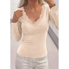image:imagePRETTYGARDEN Womens Long Sleeve Shirts Cute Lace V Neck Tops  Trendy Going Out Crop Top Sexy Stretchy Fitted Blouses 2026 Fall Clothes Lightweight Winter Undershirts Tees Base LayerBeige