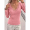 image:imagePRETTYGARDEN Womens Long Sleeve Shirts Cute Lace V Neck Tops  Trendy Going Out Crop Top Sexy Stretchy Fitted Blouses 2026 Fall Clothes Lightweight Winter Undershirts Tees Base LayerPink