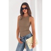 image:imagePRETTYGARDEN Womens Summer High Neck Ribbed Tank Tops Casual Basic Sleeveless Slim Fitted Racerback Workout T ShirtsKhaki