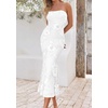 image:imagePRETTYGARDEN Womens Wedding Guest Floral Midi Tube Dress  Lightweight Soft Mesh FormFitting Bodycon Strapless Side Slit Elegant for Cocktails Homecoming Parties amp Formal EventsWhite