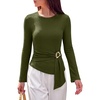 image:imagePRETTYGARDEN Long Sleeve Shirts for Women Asymmetricall Tops  Dressy Casual Blouses Slim Fit Waist Tie Ruched Top Soft Stretchy Going Out Work Office Outfit 2026 Fall Fashion ClothesArmy Green