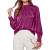 image:imagePRETTYGARDEN Satin Tops for Women Mock Neck Pleated Long Sleeve Shirts  Wrinkle Resistant Silky BlousesDressy Casual Fall ClothesVersatile Business Casual OufitsFashion ClothingPurple