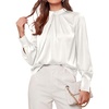 image:imagePRETTYGARDEN Satin Tops for Women Mock Neck Pleated Long Sleeve Shirts  Wrinkle Resistant Silky BlousesDressy Casual Fall ClothesVersatile Business Casual OufitsFashion ClothingWhite