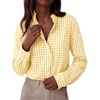 image:imagePRETTYGARDEN Womens Long Sleeve Button Down Shirts  Soft Cotton Fabric Fashion Plaid Shirt Basic Collared V Neck Work Business Casual Blouses 2026 Fall Trendy OutfitsPlaid Yellow White