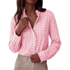 image:imagePRETTYGARDEN Womens Long Sleeve Button Down Shirts  Soft Cotton Fabric Fashion Plaid Shirt Basic Collared V Neck Work Business Casual Blouses 2026 Fall Trendy OutfitsPlaid Pink White