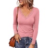 image:imagePRETTYGARDEN Womens Long Sleeve Shirts Cute Lace V Neck Tops  Trendy Going Out Crop Top Sexy Stretchy Fitted Blouses 2026 Fall Clothes Lightweight Winter Undershirts Tees Base LayerPink