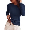 image:imagePRETTYGARDEN Womens Long Sleeve Shirts Fall Ribbed Basic Tee  Soft Stretchy Slim Fitted Tops Cute Going Out Y2K Clothes Daily Wear Business Casual Work Blouses Trendy Fashion LayeringNavy Blue