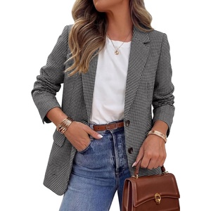 image:imagePRETTYGARDEN Fall Blazers for Women Business Casual  Long Sleeve Plaid Houndstooth Notch Lapel Pockets Oversized Blazer Outerwear Trendy Suit Jackets 2026 Winter Work OutfitsPlaid Black