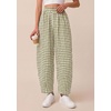 image:imagePRETTYGARDEN Plaid Barrel Pants Women Summer 2026 Casual Loose Wide Leg Lounge Gingham Trousers Spring Fashion Beach BottomsArmy Green Plaid