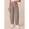 image:imagePRETTYGARDEN Plaid Barrel Pants Women Summer 2026 Casual Loose Wide Leg Lounge Gingham Trousers Spring Fashion Beach BottomsBrown Plaid