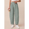 image:imagePRETTYGARDEN Plaid Barrel Pants Women Summer 2026 Casual Loose Wide Leg Lounge Gingham Trousers Spring Fashion Beach BottomsDark Green Plaid