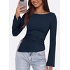 image:imagePRETTYGARDEN Womens Bell Long Sleeve Going Out Tops Asymmetric Shirts  Soft Ribbed KnitRuched Side Slim Fit TeesGoing Out Date Night OutfitFall Clothes 2026Business CasualampTravel All Day WearNavy