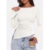 image:imagePRETTYGARDEN Womens Bell Long Sleeve Going Out Tops Asymmetric Shirts  Soft Ribbed KnitRuched Side Slim Fit TeesGoing Out Date Night OutfitFall Clothes 2026Business CasualampTravel All Day WearWhite