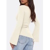 image:imagePRETTYGARDEN Womens Bell Long Sleeve Going Out Tops Asymmetric Shirts  Soft Ribbed KnitRuched Side Slim Fit TeesGoing Out Date Night OutfitFall Clothes 2026Business CasualampTravel All Day WearBeige