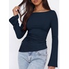 image:imagePRETTYGARDEN Womens Bell Long Sleeve Going Out Tops Asymmetric Shirts  Soft Ribbed KnitRuched Side Slim Fit TeesGoing Out Date Night OutfitFall Clothes 2026Business CasualampTravel All Day WearNavy