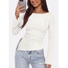 image:imagePRETTYGARDEN Womens Bell Long Sleeve Going Out Tops Asymmetric Shirts  Soft Ribbed KnitRuched Side Slim Fit TeesGoing Out Date Night OutfitFall Clothes 2026Business CasualampTravel All Day WearWhite