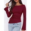 image:imagePRETTYGARDEN Womens Bell Long Sleeve Going Out Tops Asymmetric Shirts  Soft Ribbed KnitRuched Side Slim Fit TeesGoing Out Date Night OutfitFall Clothes 2026Business CasualampTravel All Day WearWine Red
