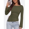 image:imagePRETTYGARDEN Womens Bell Long Sleeve Going Out Tops Asymmetric Shirts  Soft Ribbed KnitRuched Side Slim Fit TeesGoing Out Date Night OutfitFall Clothes 2026Business CasualampTravel All Day WearArmy Green