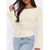 image:imagePRETTYGARDEN Womens Bell Long Sleeve Going Out Tops Asymmetric Shirts  Soft Ribbed KnitRuched Side Slim Fit TeesGoing Out Date Night OutfitFall Clothes 2026Business CasualampTravel All Day WearBeige