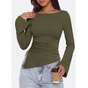 image:imagePRETTYGARDEN Womens Bell Long Sleeve Going Out Tops Asymmetric Shirts  Soft Ribbed KnitRuched Side Slim Fit TeesGoing Out Date Night OutfitFall Clothes 2026Business CasualampTravel All Day WearArmy Green