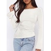 image:imagePRETTYGARDEN Womens Bell Long Sleeve Going Out Tops Asymmetric Shirts  Soft Ribbed KnitRuched Side Slim Fit TeesGoing Out Date Night OutfitFall Clothes 2026Business CasualampTravel All Day WearWhite