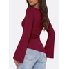 image:imagePRETTYGARDEN Womens Bell Long Sleeve Going Out Tops Asymmetric Shirts  Soft Ribbed KnitRuched Side Slim Fit TeesGoing Out Date Night OutfitFall Clothes 2026Business CasualampTravel All Day WearWine Red