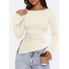 image:imagePRETTYGARDEN Womens Bell Long Sleeve Going Out Tops Asymmetric Shirts  Soft Ribbed KnitRuched Side Slim Fit TeesGoing Out Date Night OutfitFall Clothes 2026Business CasualampTravel All Day WearBeige