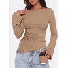 image:imagePRETTYGARDEN Womens Bell Long Sleeve Going Out Tops Asymmetric Shirts  Soft Ribbed KnitRuched Side Slim Fit TeesGoing Out Date Night OutfitFall Clothes 2026Business CasualampTravel All Day WearKhaki