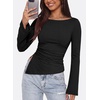image:imagePRETTYGARDEN Womens Bell Long Sleeve Going Out Tops Asymmetric Shirts  Soft Ribbed KnitRuched Side Slim Fit TeesGoing Out Date Night OutfitFall Clothes 2026Business CasualampTravel All Day WearBlack