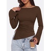 image:imagePRETTYGARDEN Womens Bell Long Sleeve Going Out Tops Asymmetric Shirts  Soft Ribbed KnitRuched Side Slim Fit TeesGoing Out Date Night OutfitFall Clothes 2026Business CasualampTravel All Day WearBrown