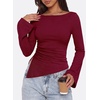 image:imagePRETTYGARDEN Womens Bell Long Sleeve Going Out Tops Asymmetric Shirts  Soft Ribbed KnitRuched Side Slim Fit TeesGoing Out Date Night OutfitFall Clothes 2026Business CasualampTravel All Day WearWine Red
