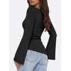 image:imagePRETTYGARDEN Womens Bell Long Sleeve Going Out Tops Asymmetric Shirts  Soft Ribbed KnitRuched Side Slim Fit TeesGoing Out Date Night OutfitFall Clothes 2026Business CasualampTravel All Day WearBlack