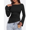 image:imagePRETTYGARDEN Womens Bell Long Sleeve Going Out Tops Asymmetric Shirts  Soft Ribbed KnitRuched Side Slim Fit TeesGoing Out Date Night OutfitFall Clothes 2026Business CasualampTravel All Day WearBlack