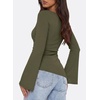 image:imagePRETTYGARDEN Womens Bell Long Sleeve Going Out Tops Asymmetric Shirts  Soft Ribbed KnitRuched Side Slim Fit TeesGoing Out Date Night OutfitFall Clothes 2026Business CasualampTravel All Day WearArmy Green