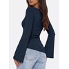 image:imagePRETTYGARDEN Womens Bell Long Sleeve Going Out Tops Asymmetric Shirts  Soft Ribbed KnitRuched Side Slim Fit TeesGoing Out Date Night OutfitFall Clothes 2026Business CasualampTravel All Day WearNavy