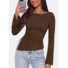 image:imagePRETTYGARDEN Womens Bell Long Sleeve Going Out Tops Asymmetric Shirts  Soft Ribbed KnitRuched Side Slim Fit TeesGoing Out Date Night OutfitFall Clothes 2026Business CasualampTravel All Day WearBrown