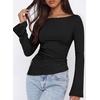 image:imagePRETTYGARDEN Womens Bell Long Sleeve Going Out Tops Asymmetric Shirts  Soft Ribbed KnitRuched Side Slim Fit TeesGoing Out Date Night OutfitFall Clothes 2026Business CasualampTravel All Day WearBlack