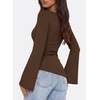 image:imagePRETTYGARDEN Womens Bell Long Sleeve Going Out Tops Asymmetric Shirts  Soft Ribbed KnitRuched Side Slim Fit TeesGoing Out Date Night OutfitFall Clothes 2026Business CasualampTravel All Day WearBrown