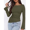 image:imagePRETTYGARDEN Womens Bell Long Sleeve Going Out Tops Asymmetric Shirts  Soft Ribbed KnitRuched Side Slim Fit TeesGoing Out Date Night OutfitFall Clothes 2026Business CasualampTravel All Day WearArmy Green