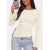 image:imagePRETTYGARDEN Womens Bell Long Sleeve Going Out Tops Asymmetric Shirts  Soft Ribbed KnitRuched Side Slim Fit TeesGoing Out Date Night OutfitFall Clothes 2026Business CasualampTravel All Day WearBeige
