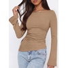 image:imagePRETTYGARDEN Womens Bell Long Sleeve Going Out Tops Asymmetric Shirts  Soft Ribbed KnitRuched Side Slim Fit TeesGoing Out Date Night OutfitFall Clothes 2026Business CasualampTravel All Day WearKhaki