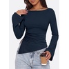 image:imagePRETTYGARDEN Womens Bell Long Sleeve Going Out Tops Asymmetric Shirts  Soft Ribbed KnitRuched Side Slim Fit TeesGoing Out Date Night OutfitFall Clothes 2026Business CasualampTravel All Day WearNavy