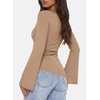 image:imagePRETTYGARDEN Womens Bell Long Sleeve Going Out Tops Asymmetric Shirts  Soft Ribbed KnitRuched Side Slim Fit TeesGoing Out Date Night OutfitFall Clothes 2026Business CasualampTravel All Day WearKhaki