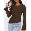 image:imagePRETTYGARDEN Womens Bell Long Sleeve Going Out Tops Asymmetric Shirts  Soft Ribbed KnitRuched Side Slim Fit TeesGoing Out Date Night OutfitFall Clothes 2026Business CasualampTravel All Day WearBrown