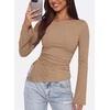 image:imagePRETTYGARDEN Womens Bell Long Sleeve Going Out Tops Asymmetric Shirts  Soft Ribbed KnitRuched Side Slim Fit TeesGoing Out Date Night OutfitFall Clothes 2026Business CasualampTravel All Day WearKhaki