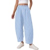image:imagePRETTYGARDEN Plaid Barrel Pants Women Summer 2026 Casual Loose Wide Leg Lounge Gingham Trousers Spring Fashion Beach BottomsLight Blue Plaid