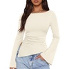 image:imagePRETTYGARDEN Womens Bell Long Sleeve Going Out Tops Asymmetric Shirts  Soft Ribbed KnitRuched Side Slim Fit TeesGoing Out Date Night OutfitFall Clothes 2026Business CasualampTravel All Day WearBeige