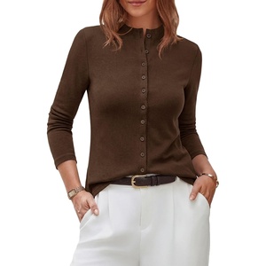 image:imagePRETTYGARDEN Womens Fall Lightweight Knit Cardigan Sweater  Button Down Long Sleeve Crew NeckSoft Ribbed Knit Slim FitBusiness Casual Going Out Travel OutfitsFashion Clothing 2026Brown