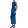 image:imagePRETTYGARDEN Womens Summer Wedding Guest Maxi Dress 2026 Spring Formal Floral Mesh Sleeveless Bodycon Vacation Long DressesGreen Blue Flower